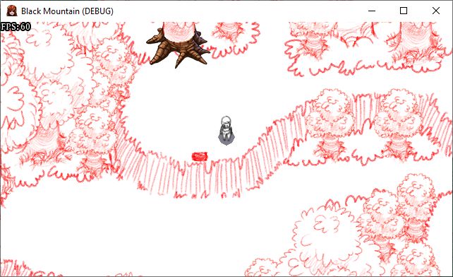 The player at the top of a cliff next to a bundled up rope ladder.